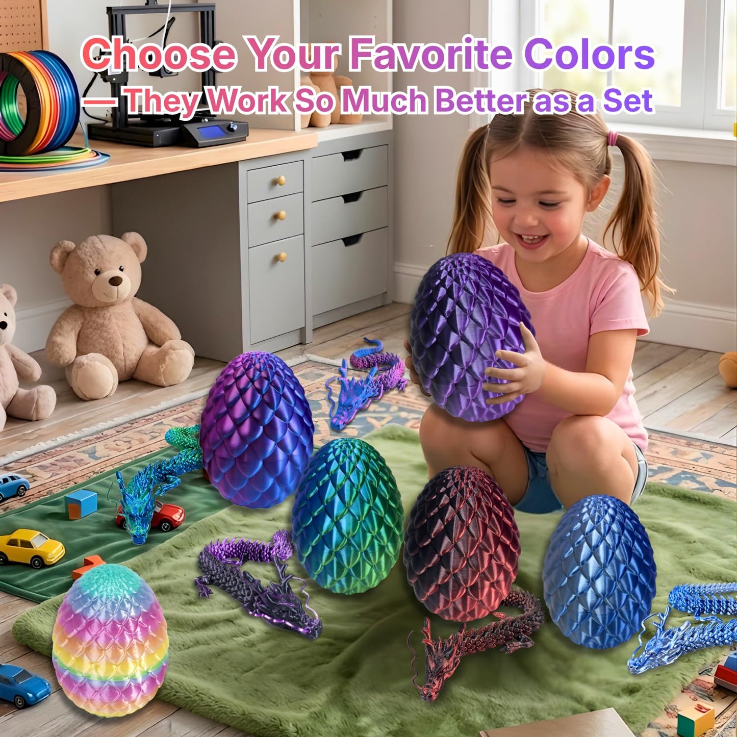 24'' Big 3D Printed Dragon Egg Toy with Articulated Dragon Inside, Large Surprise Eggs Toys for Kids Teens Adults, Fantasy Office Desk Decor Collectible, Unique 2026 Graduation Gifts (Blue Purple)