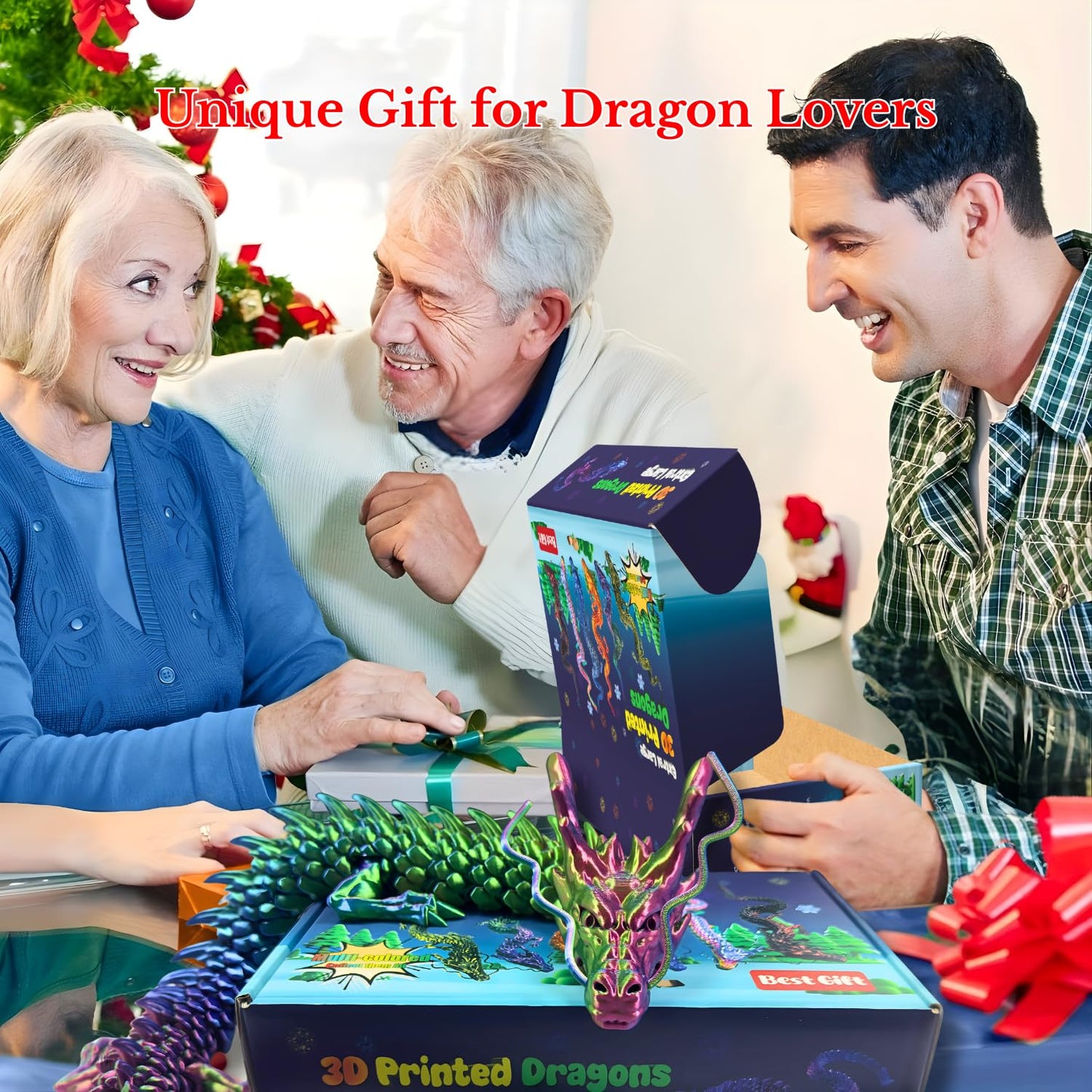 35.4'' Extra Large 3D Printed Dragon Toy, Giant Fully Articulated Chinese Dragon Fidget, Collectible Home Office Desk Decor, Surprise Stress Relief Gifts for Kids & Adults (Green Gradient)