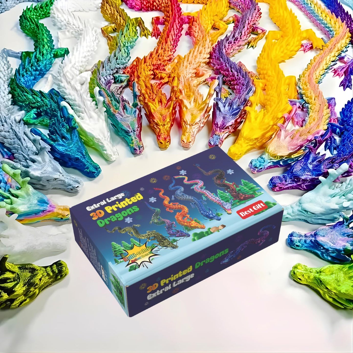 4 Pack 24" Large 3D Printed Dragon Toys, Articulated Chinese Dragons for Family Interaction & Imaginative Play, Collectible Home Office Desk Decor, Unique Birthday & Easter Gifts for Kids