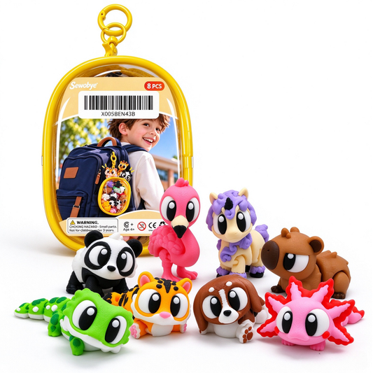 8-Pack Mini Animal Friends with Clip-On Carry Case