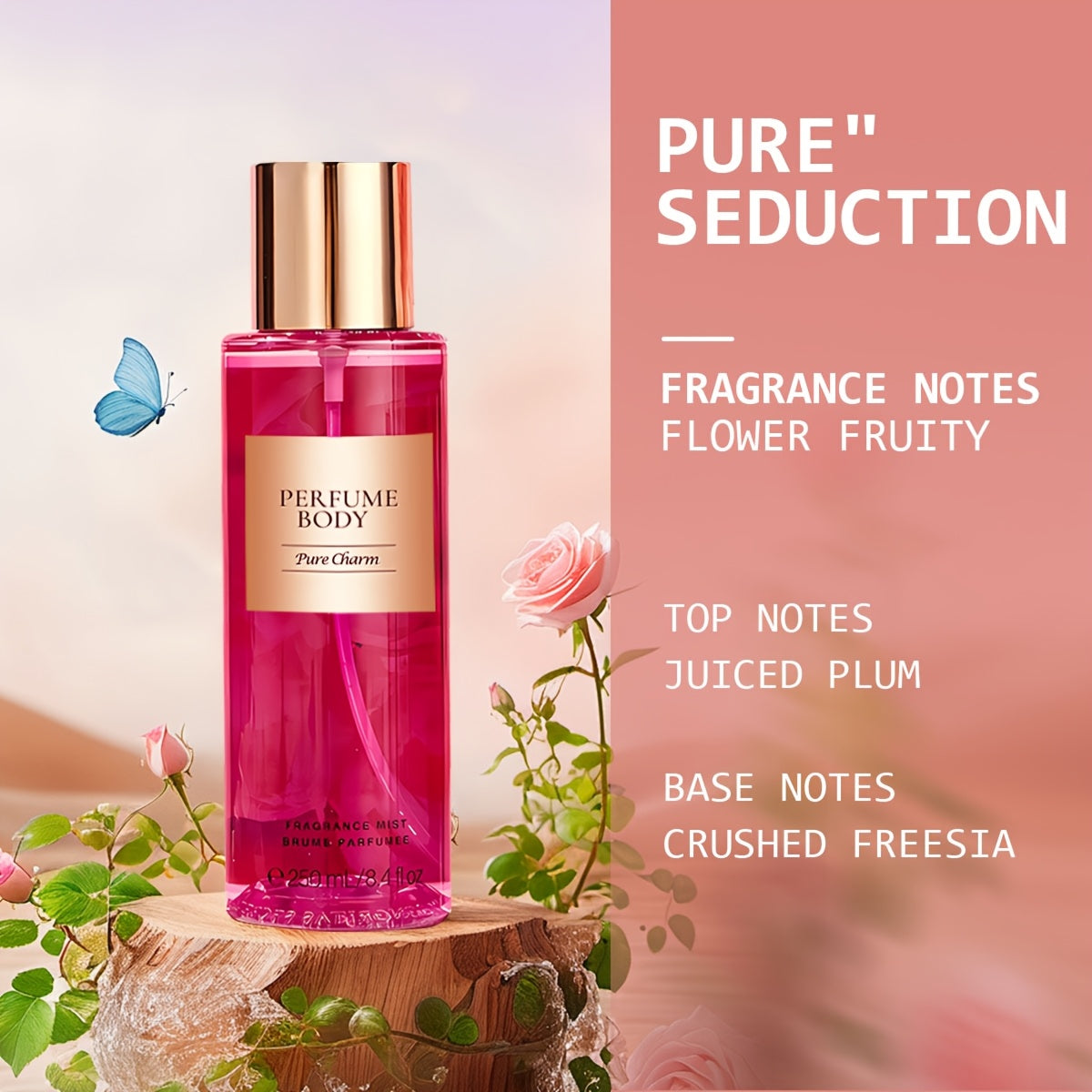 8.45oz Perfume Long-lasting Light Fragrance Flower Fruit Body Spray Perfume Leaves Fresh And Natural Petals--Give Her The Best Valentine'S Day Gift
